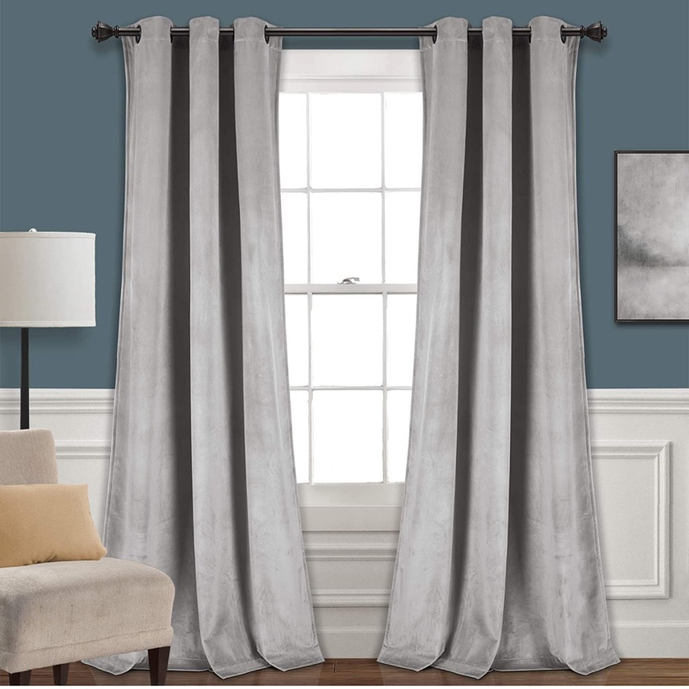 Lush Decor light grey room darkening curtains 38”x84”